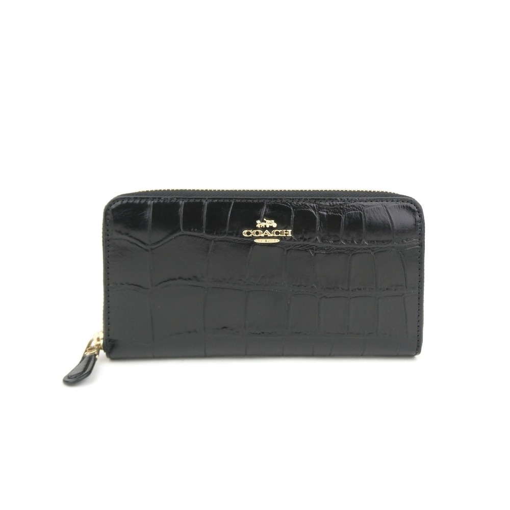 Coach Croc Embossed Black Zip Around Accordion Wallet F39767